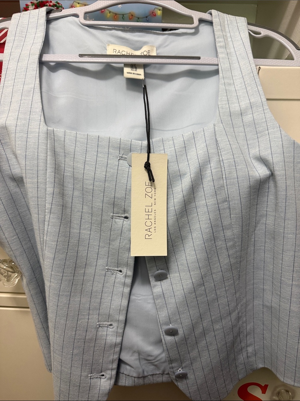 Rachel Zoe Light Blue Pinstripe Button-Front Vest